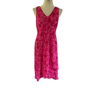 Vtg Y2K 2000s Pink Floral Midi Dress Sz 14 Fairycore Romantic